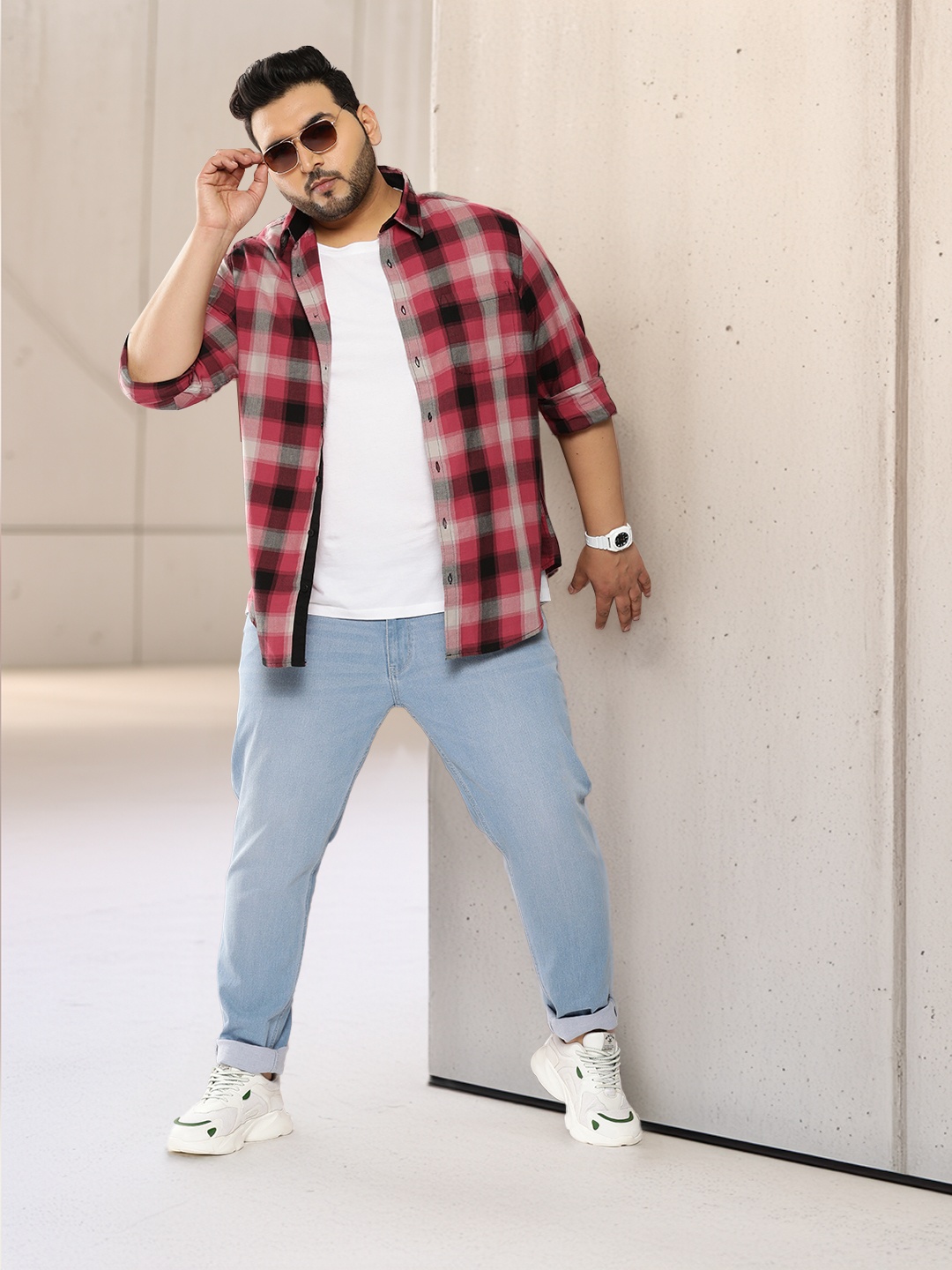

Sztori Men Plus Size Pure Cotton Checked Casual Shirt, Red