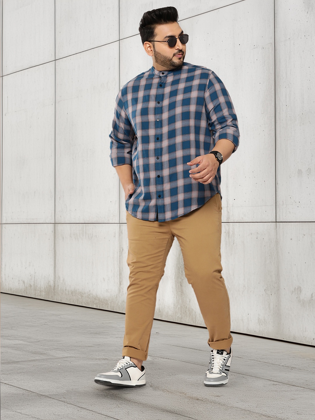 

Sztori Plus Size Pure Cotton Checked Casual Shirt, Blue