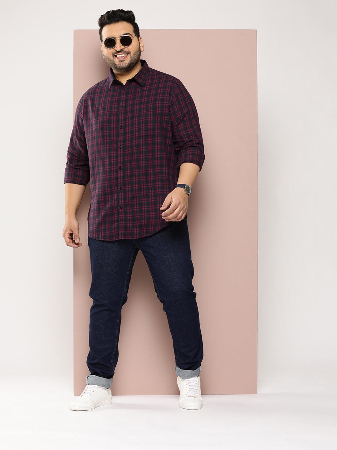 

Sztori Plus Size Checked Casual Shirt, Maroon