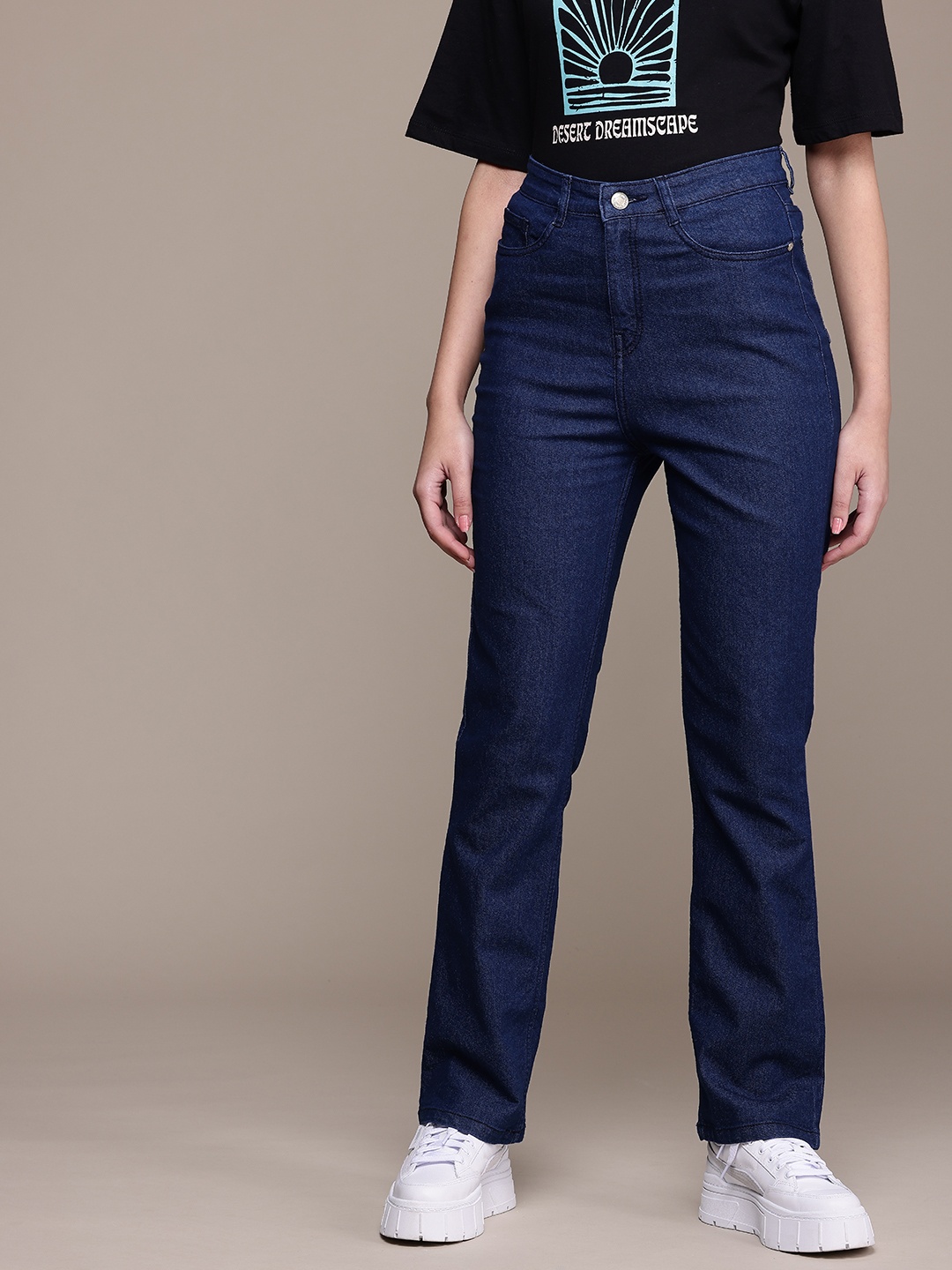 

The Roadster Life Co. Women High Rise Straight Fit Stretchable Jeans, Blue