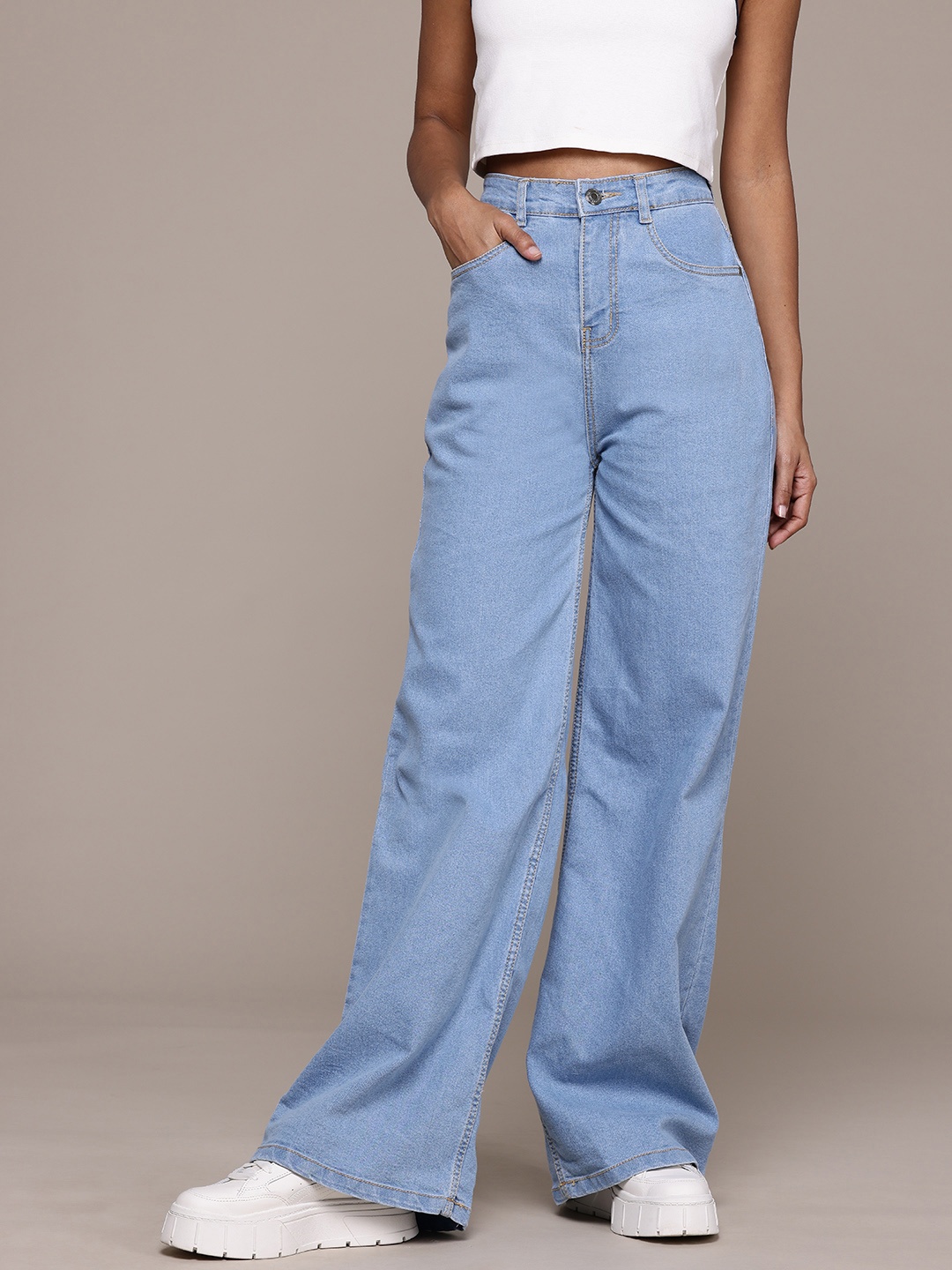 

The Roadster Lifestyle Co. Women High Rise Wide Leg Fit Jeans, Blue