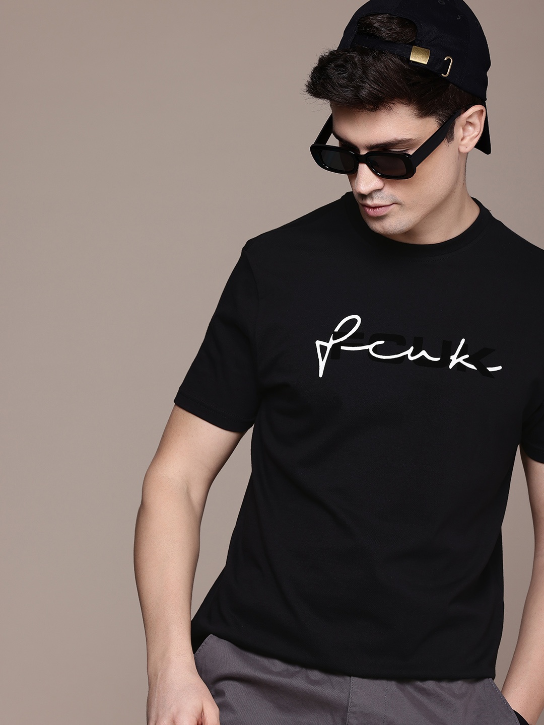 

FCUK Pure Cotton Brand Logo Printed T-shirt, Black