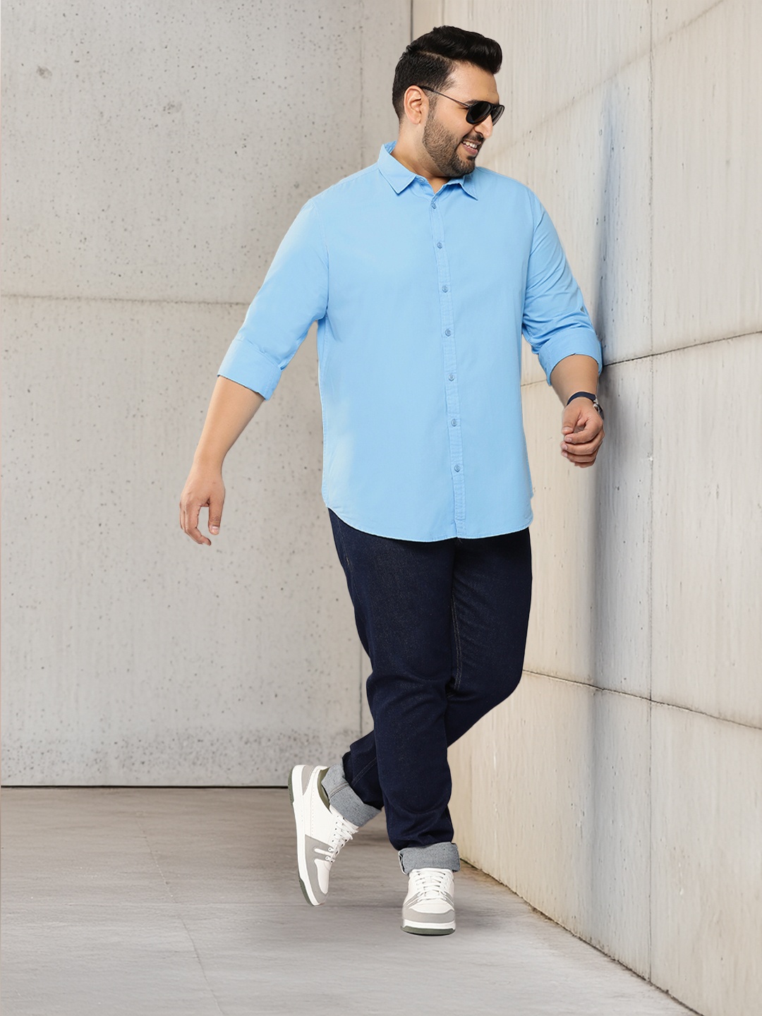 Sztori Plus Size Casual Shirt, Blue