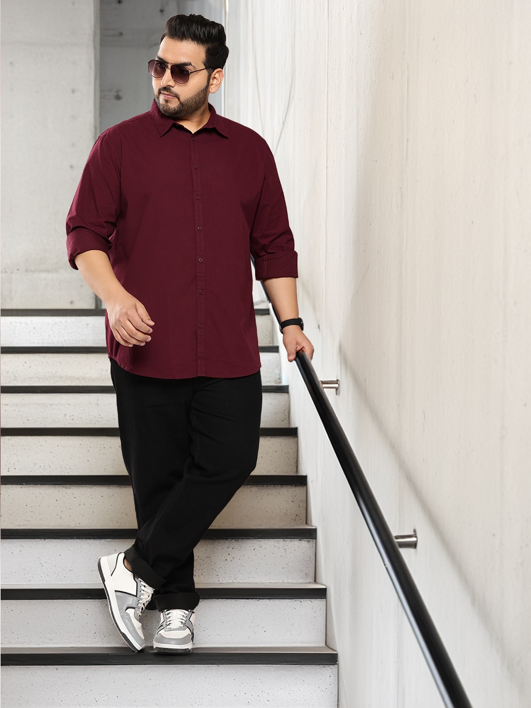 

Sztori Plus Size Pure Cotton Casual Shirt, Maroon