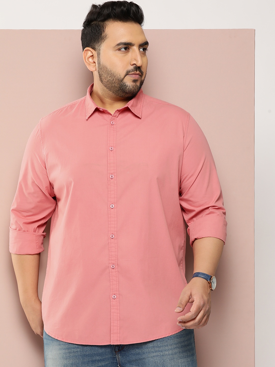 

Sztori Plus Size Solid Cotton Casual Shirt, Peach