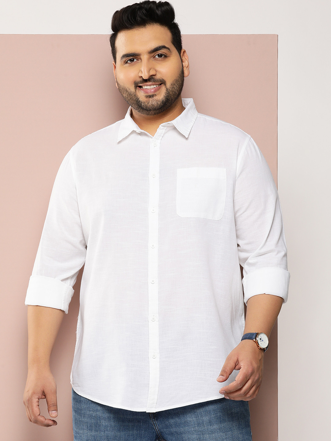 

Sztori Plus Size Solid Cotton Casual Shirt, White