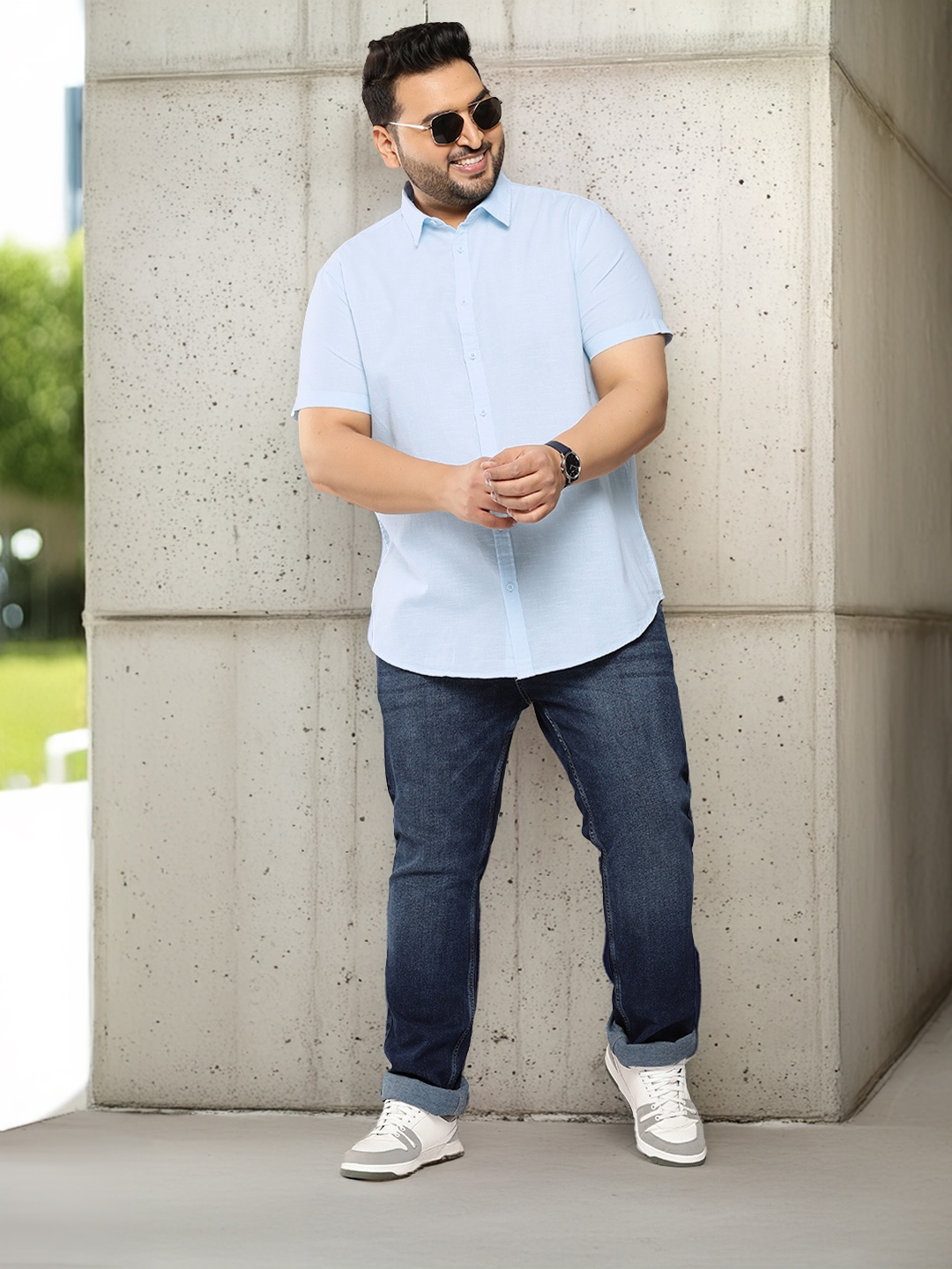 

Sztori Plus Size Solid Cotton Casual Shirt, Blue