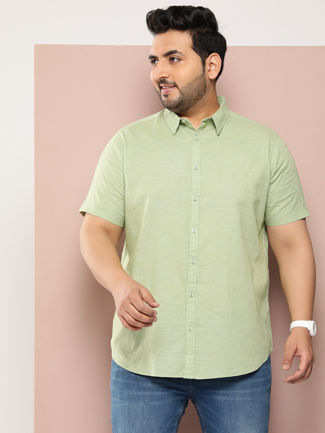 

Sztori Men Plus Size Pure Cotton Casual Shirt, Green