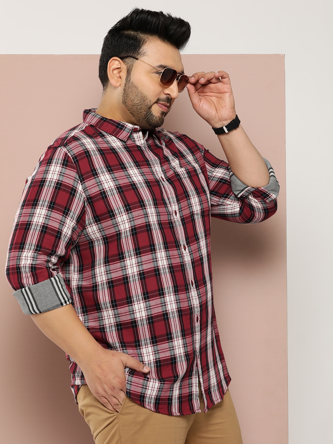 

Sztori Plus Size Pure Cotton Checked Casual Shirt, Maroon