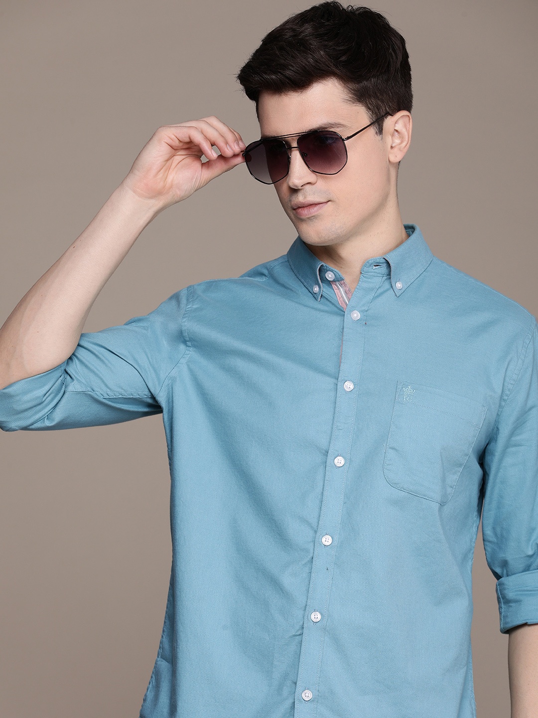 

French Connection Solid Slim Fit Casual Shirt, Teal