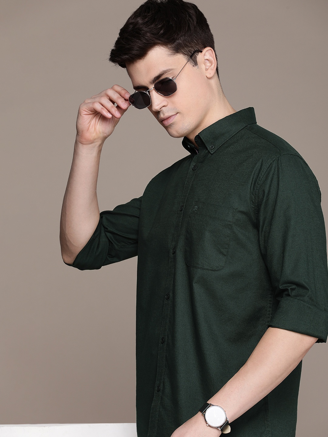 

French Connection Solid Slim Fit Casual Shirt, Olive