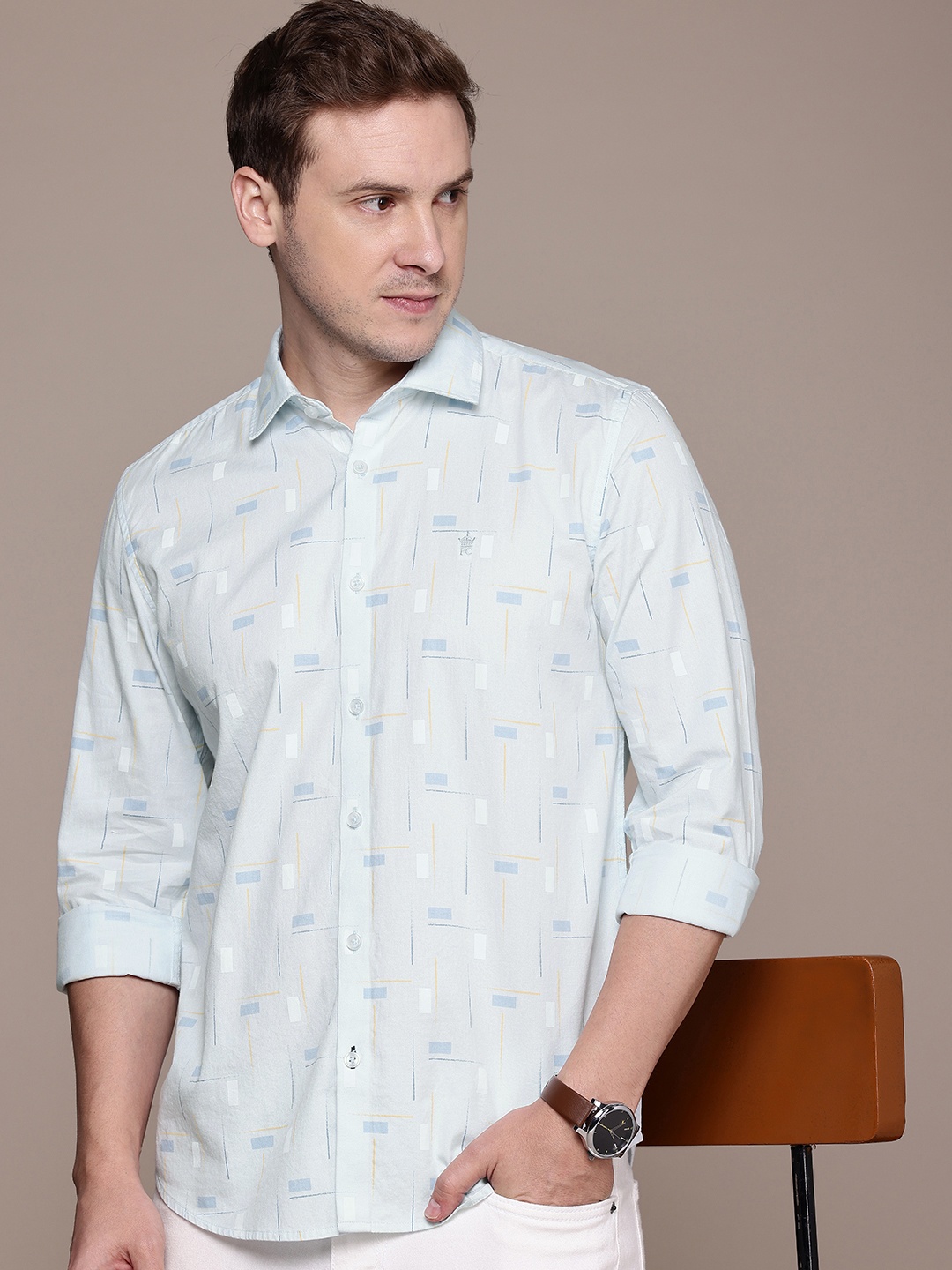 

French Connection Pure Cotton Slim Fit Opaque Printed Casual Shirt, Blue