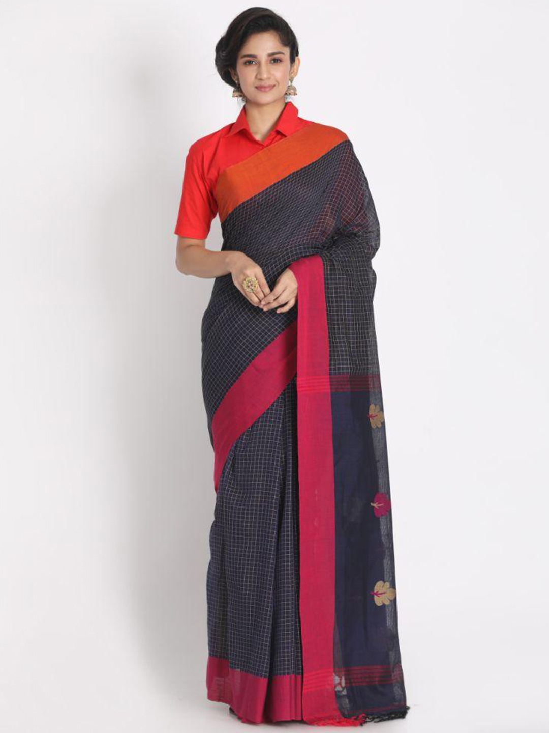 

Angoshobha Ethnic Woven Design Pure Cotton Saree, Blue