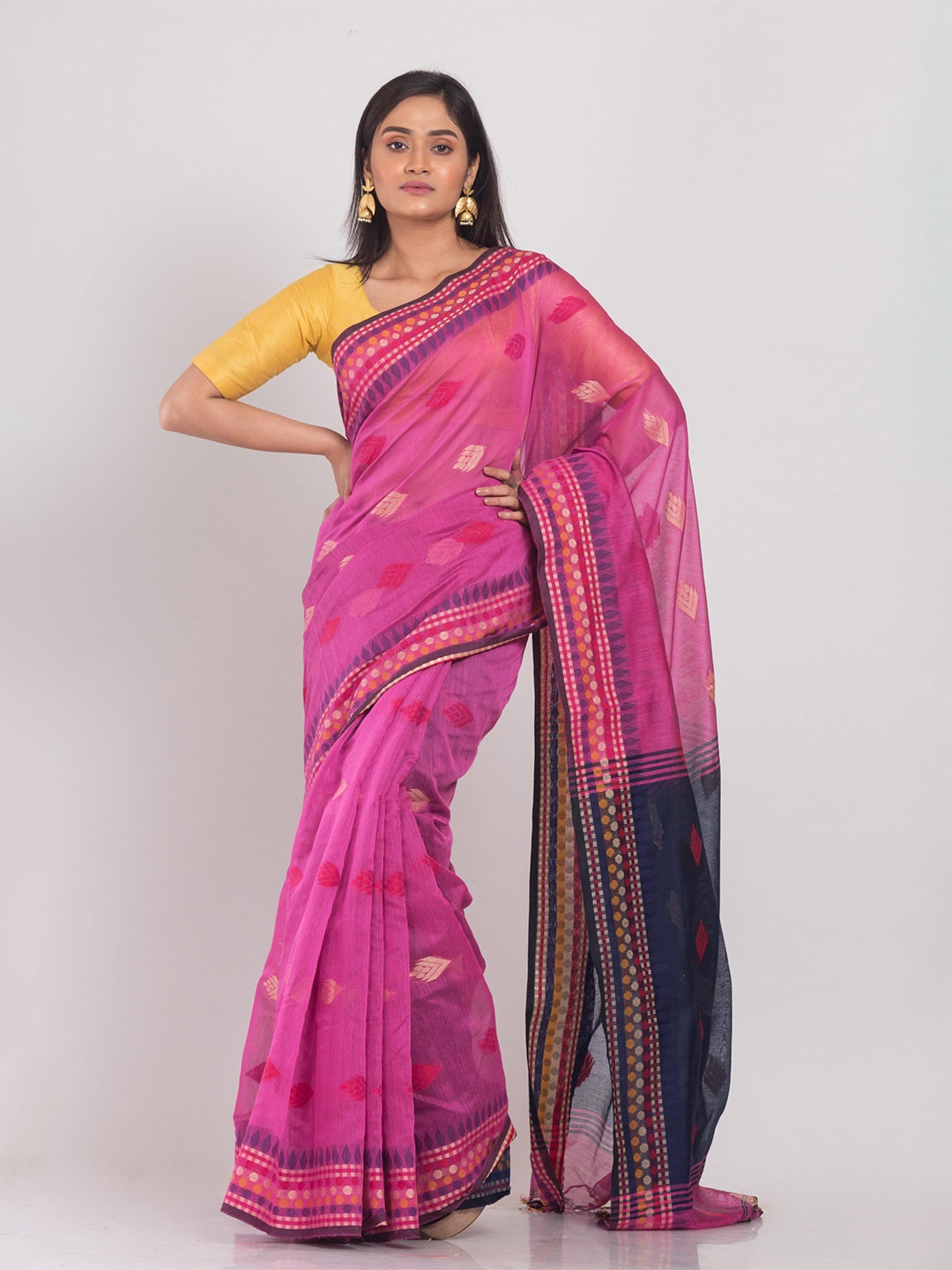 

Angoshobha Ethnic Woven Design Silk Cotton Saree, Pink
