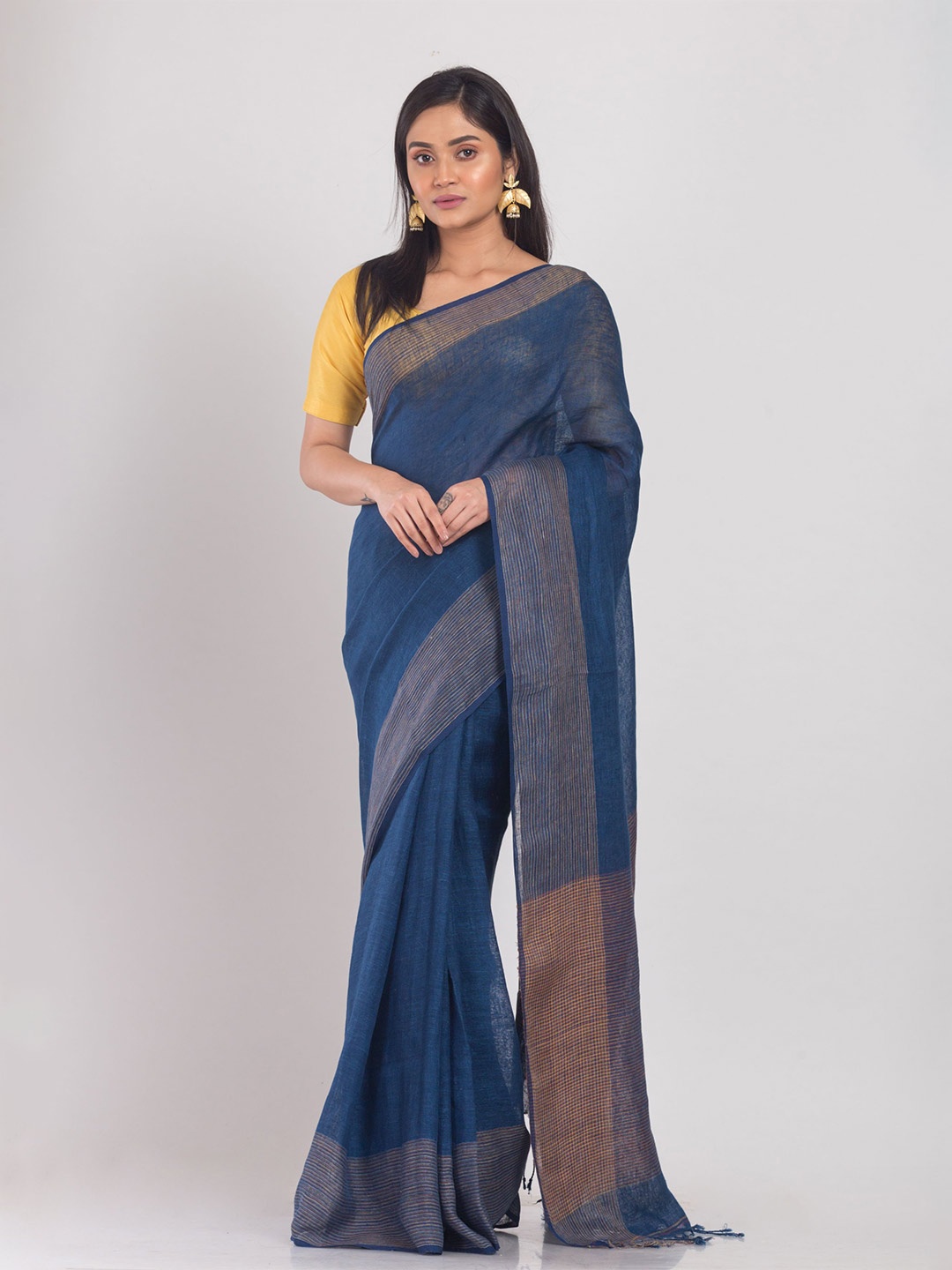 

Angoshobha Ethnic Woven Design Pure Linen Saree, Blue