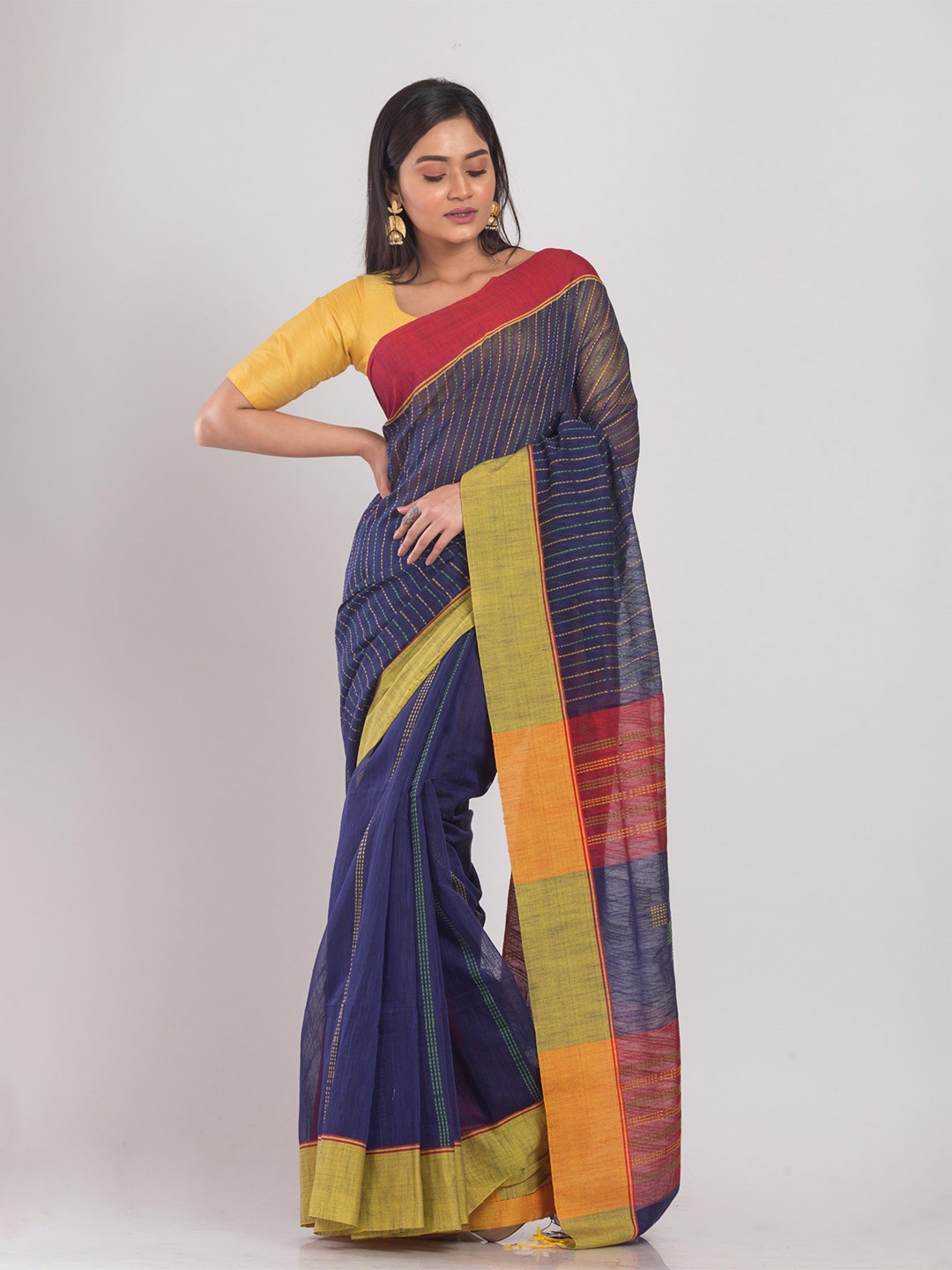 

Angoshobha Ethnic Woven Design Silk Cotton Saree, Blue
