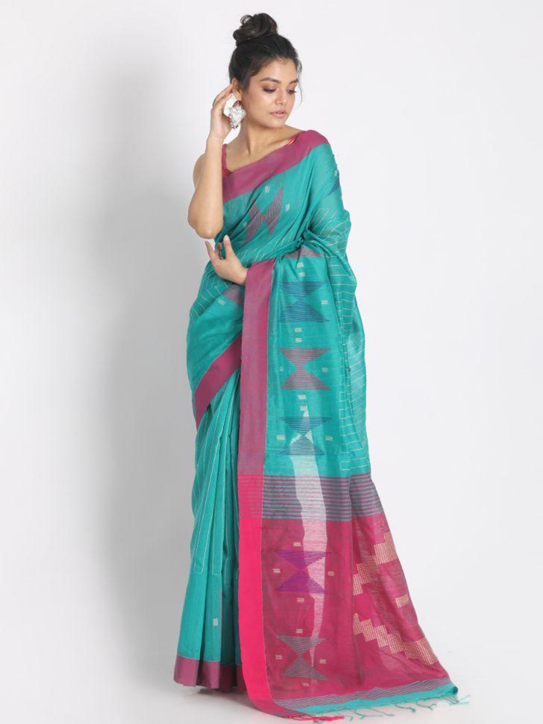 

Angoshobha Abstract Woven Design Silk Cotton Saree, Teal