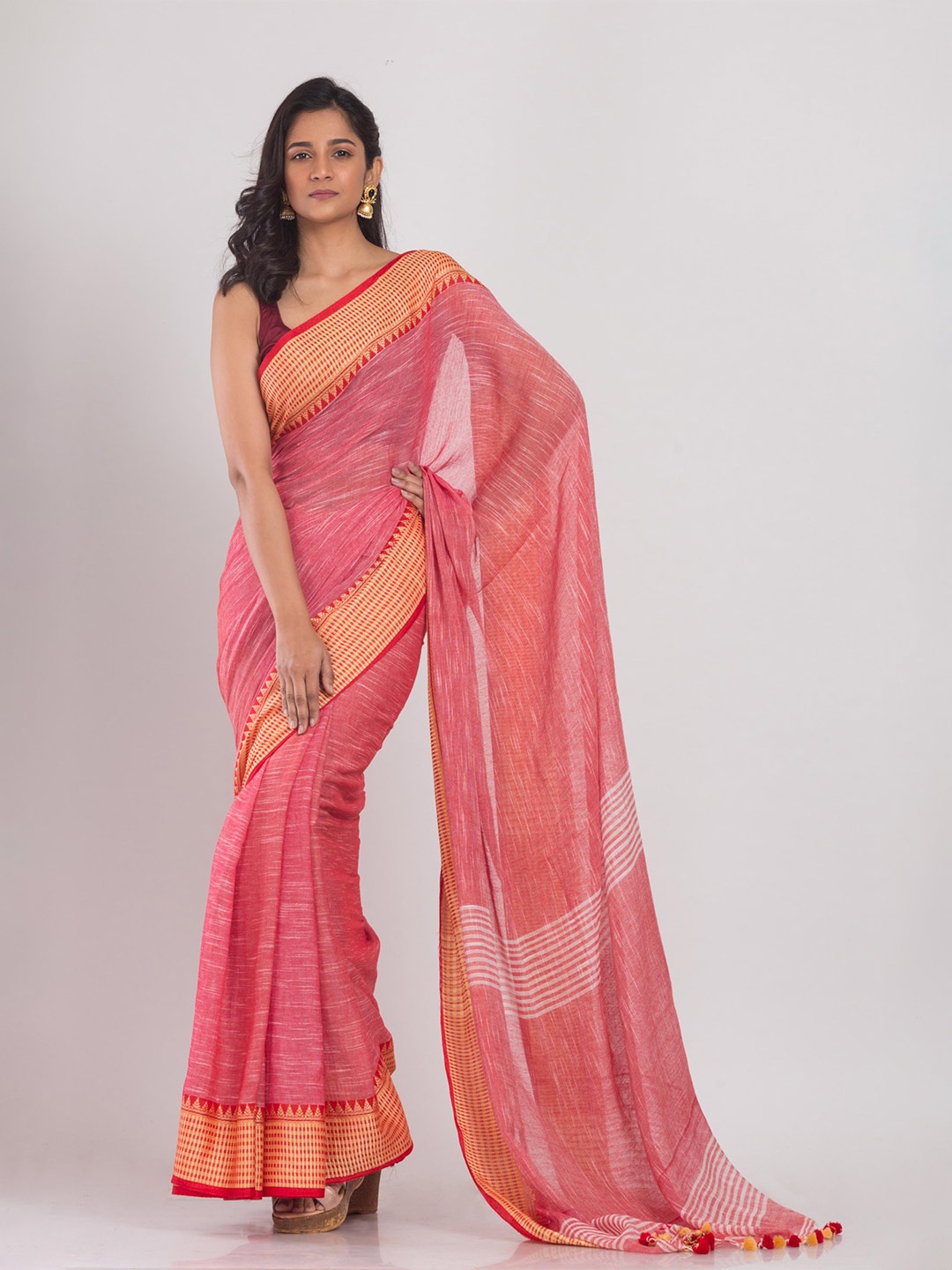 

Angoshobha Striped Woven Design Pure Cotton Saree, Red