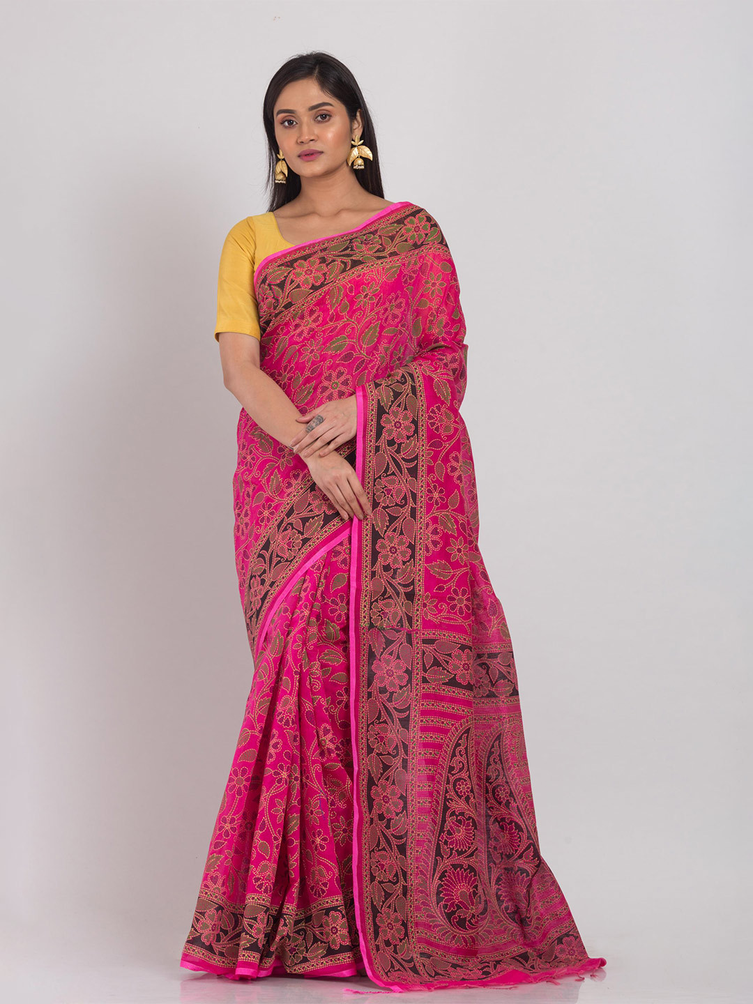 

Angoshobha Floral Woven Design Silk Cotton Saree, Pink