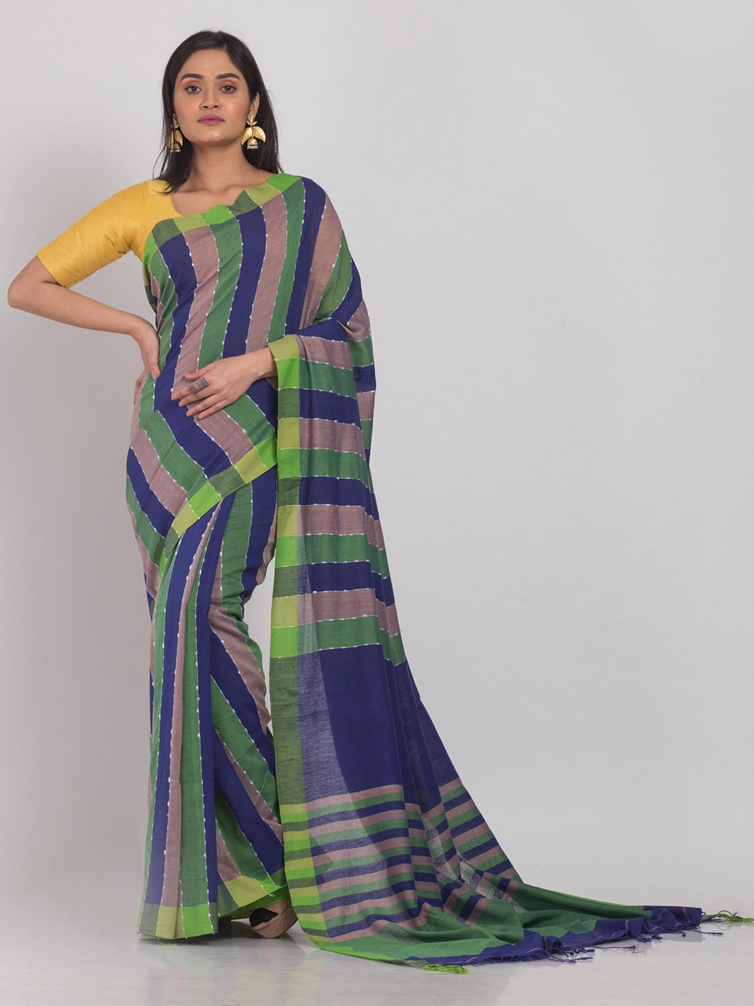 

Angoshobha Striped Woven Design Silk Cotton Saree, Blue