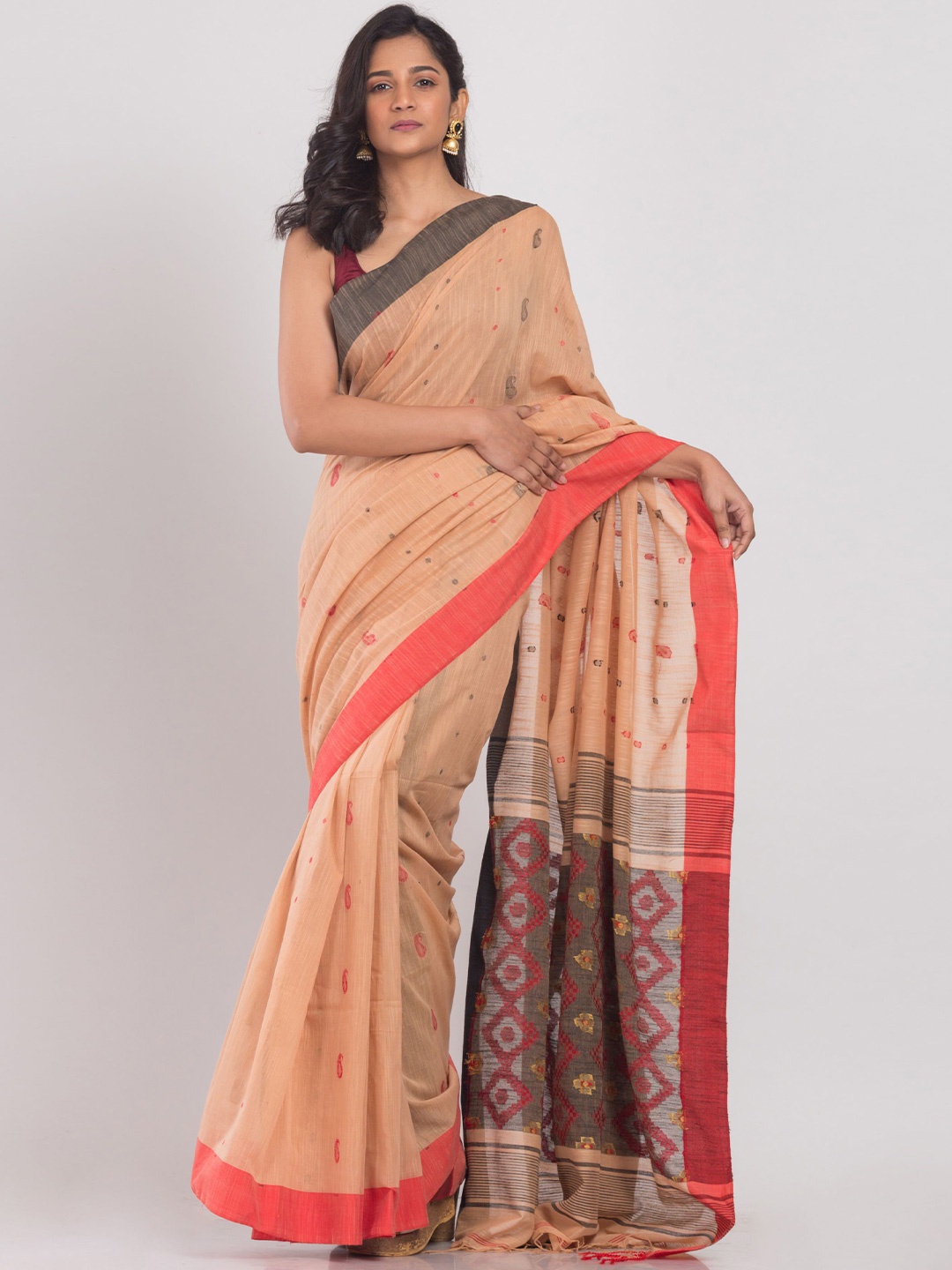 

Angoshobha Woven Design Printed Pure Cotton Saree, Orange