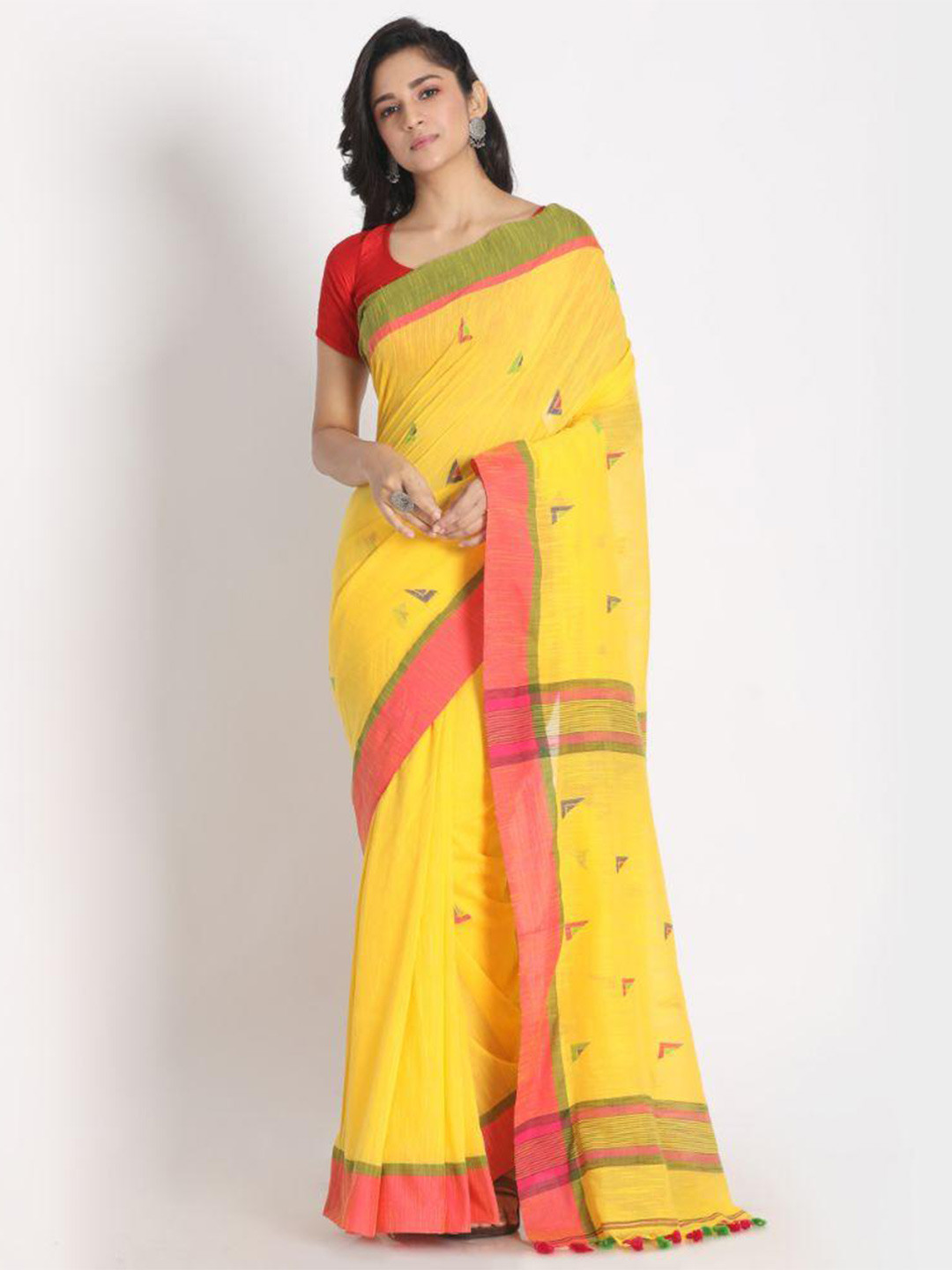 

Angoshobha Woven Design Printed Pure Cotton Saree, Yellow