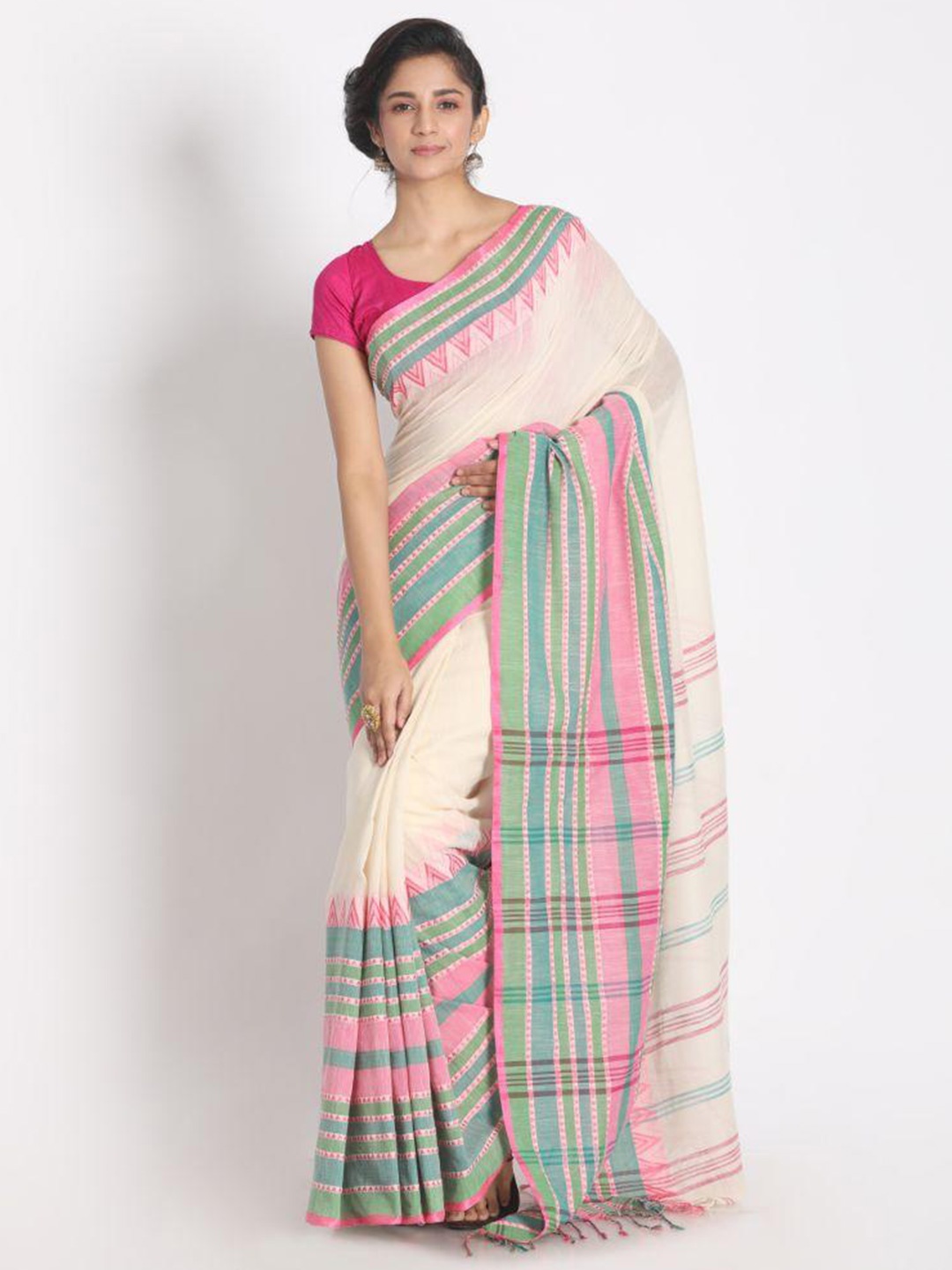 

Angoshobha Woven Design Pure Cotton Saree, White