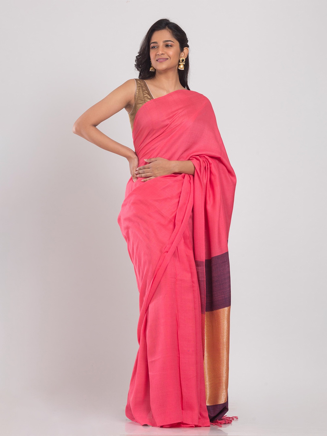 

Angoshobha Woven Design Pure Cotton Saree, Pink