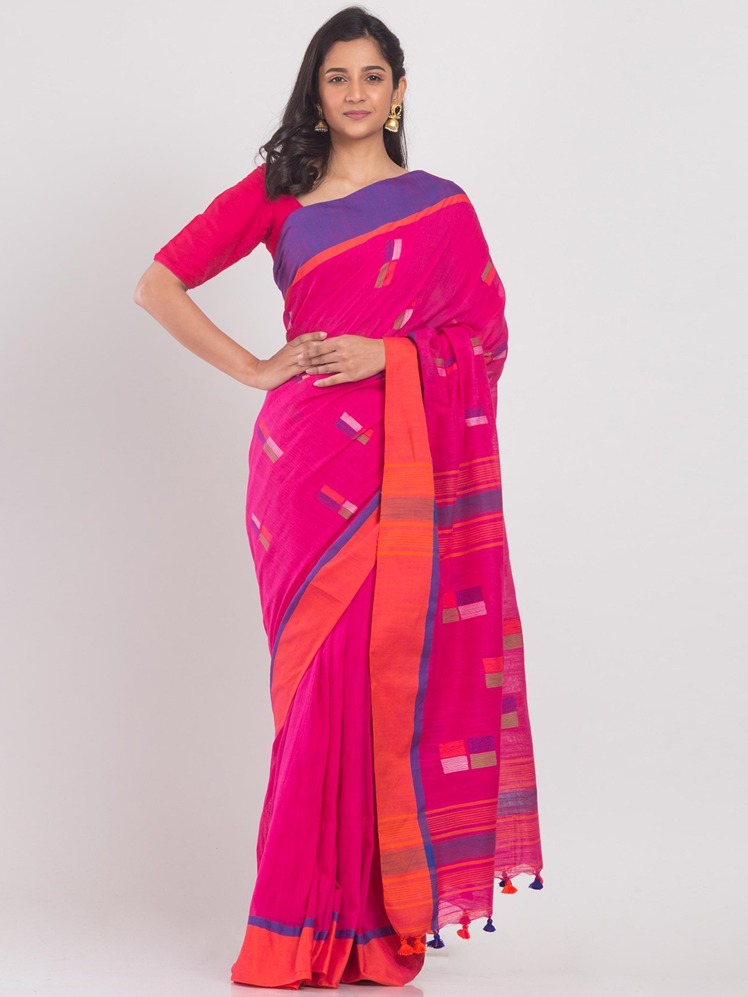 

Angoshobha Woven Design Pure Cotton Saree, Pink