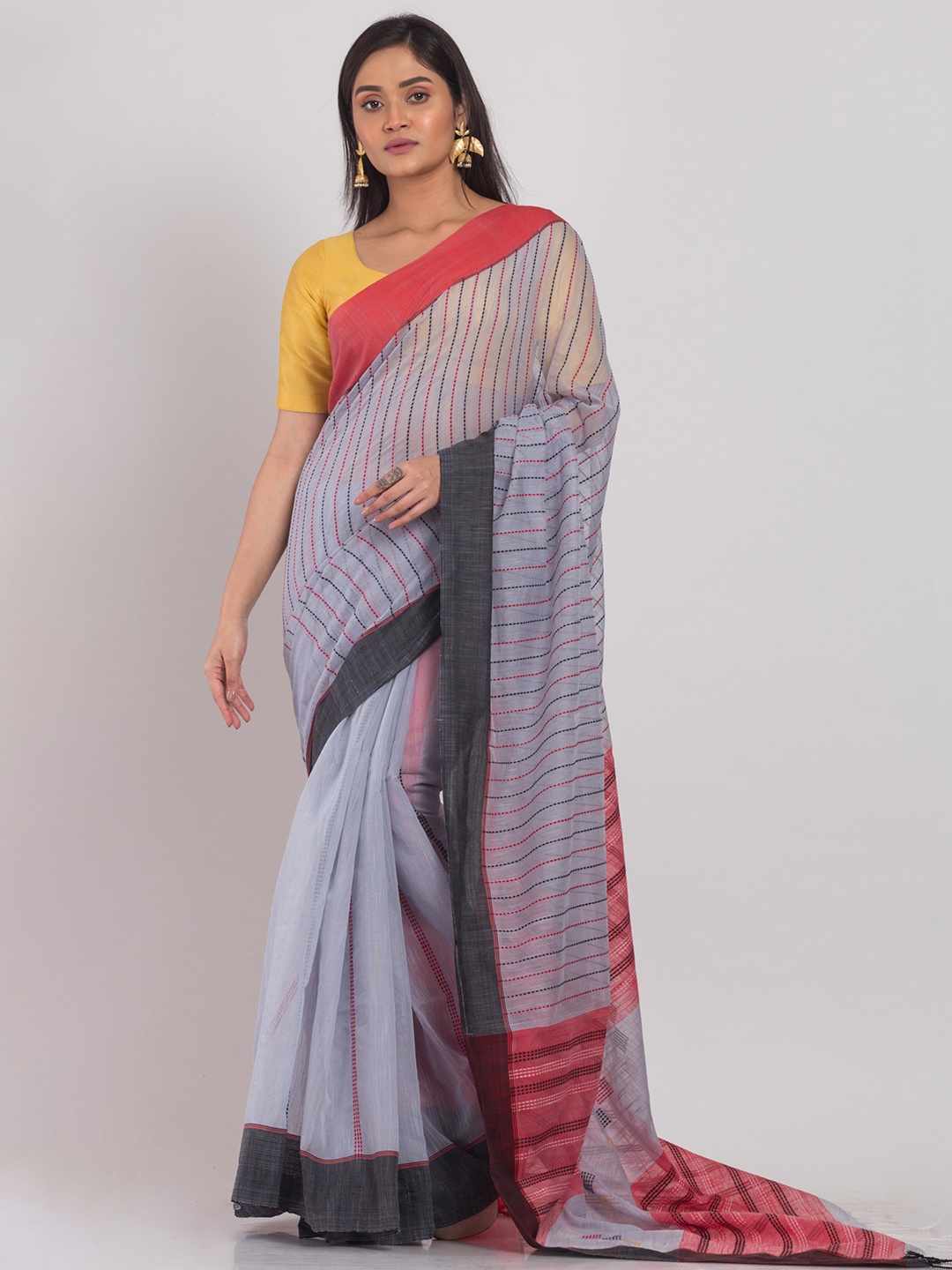 

Angoshobha Striped Woven Design Silk Cotton Saree, Grey