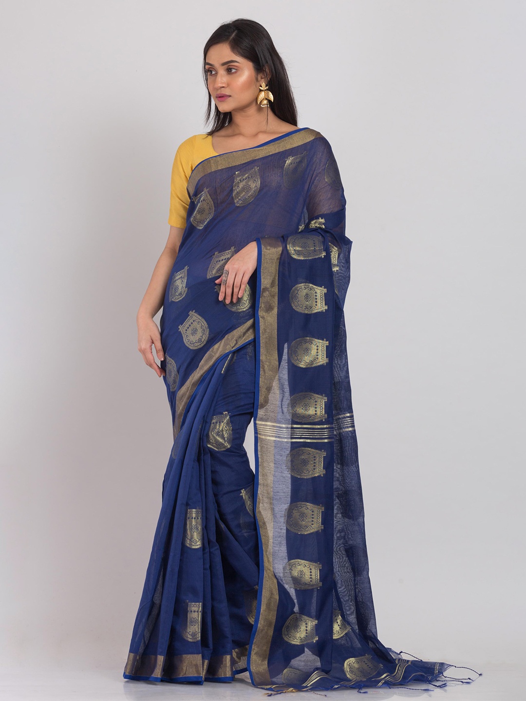 

Angoshobha Ethnic Motifs Woven Design Zari Silk Cotton Saree, Blue