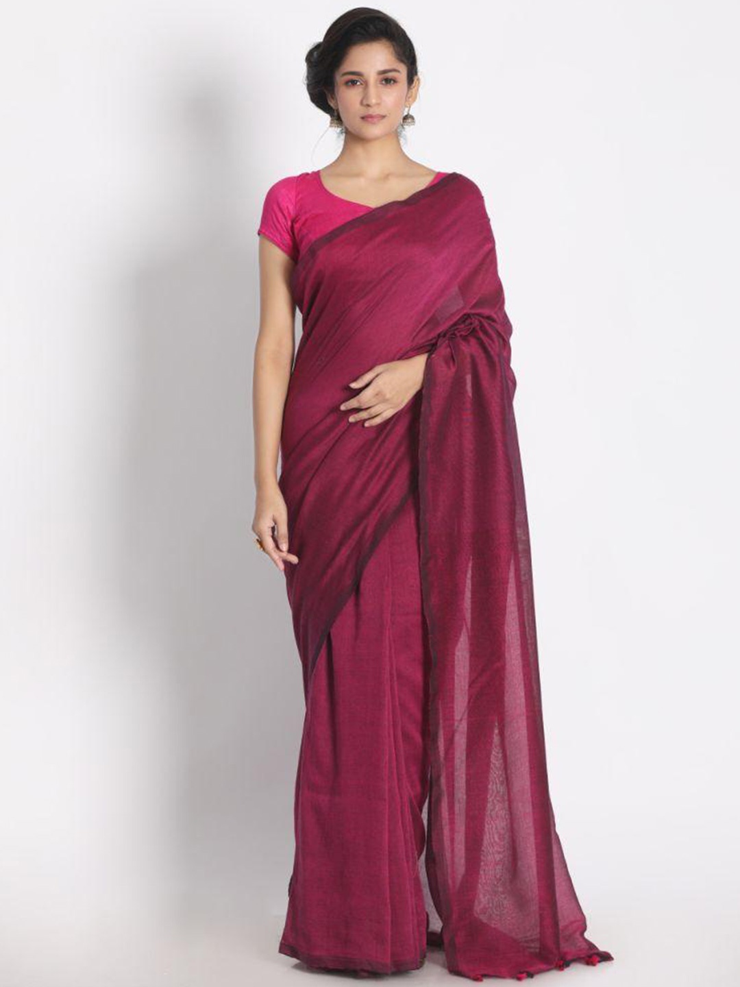 

Angoshobha Woven Design Pure Cotton Saree, Pink