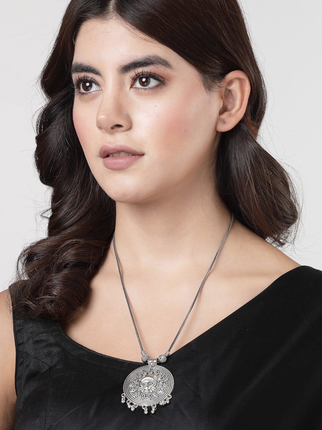 

NVR Rhodium-Plated Oxidised Necklace, Silver