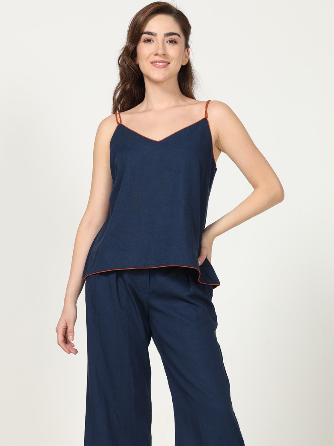 

Saltpetre Sleeveless Organic Cotton Top & Trousers, Navy blue