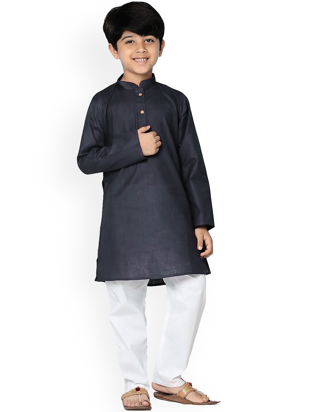 

BAESD Boys Mandarin Collar Long Sleeves Straight Kurta, Black