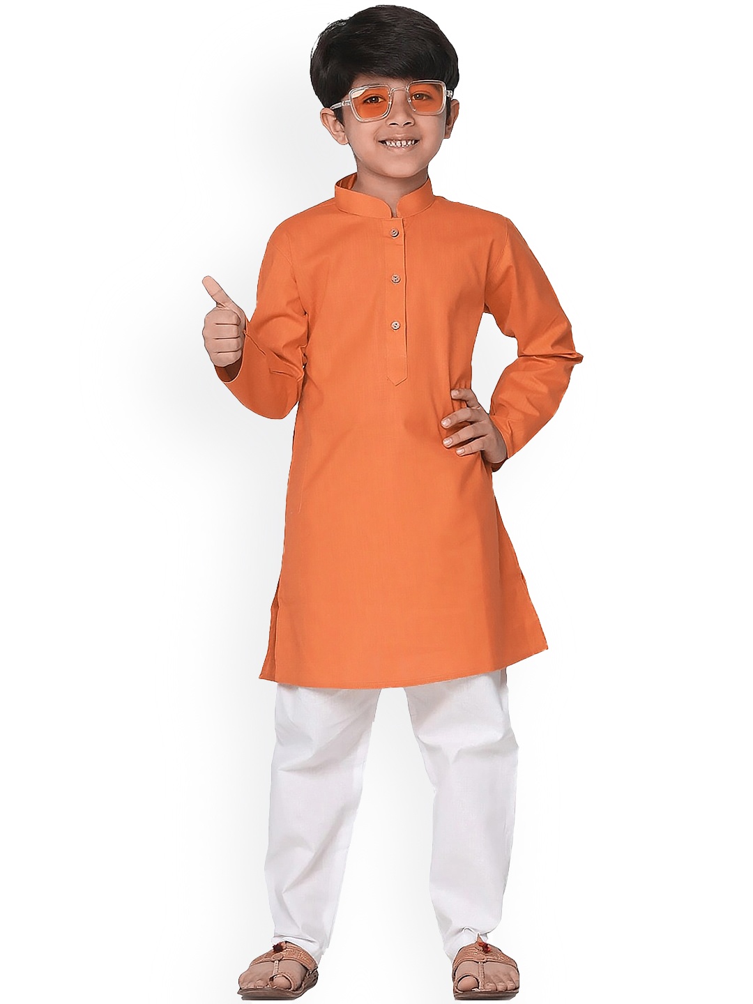 

BAESD Boys Mandarin Collar Long Sleeves Straight Kurta, Orange