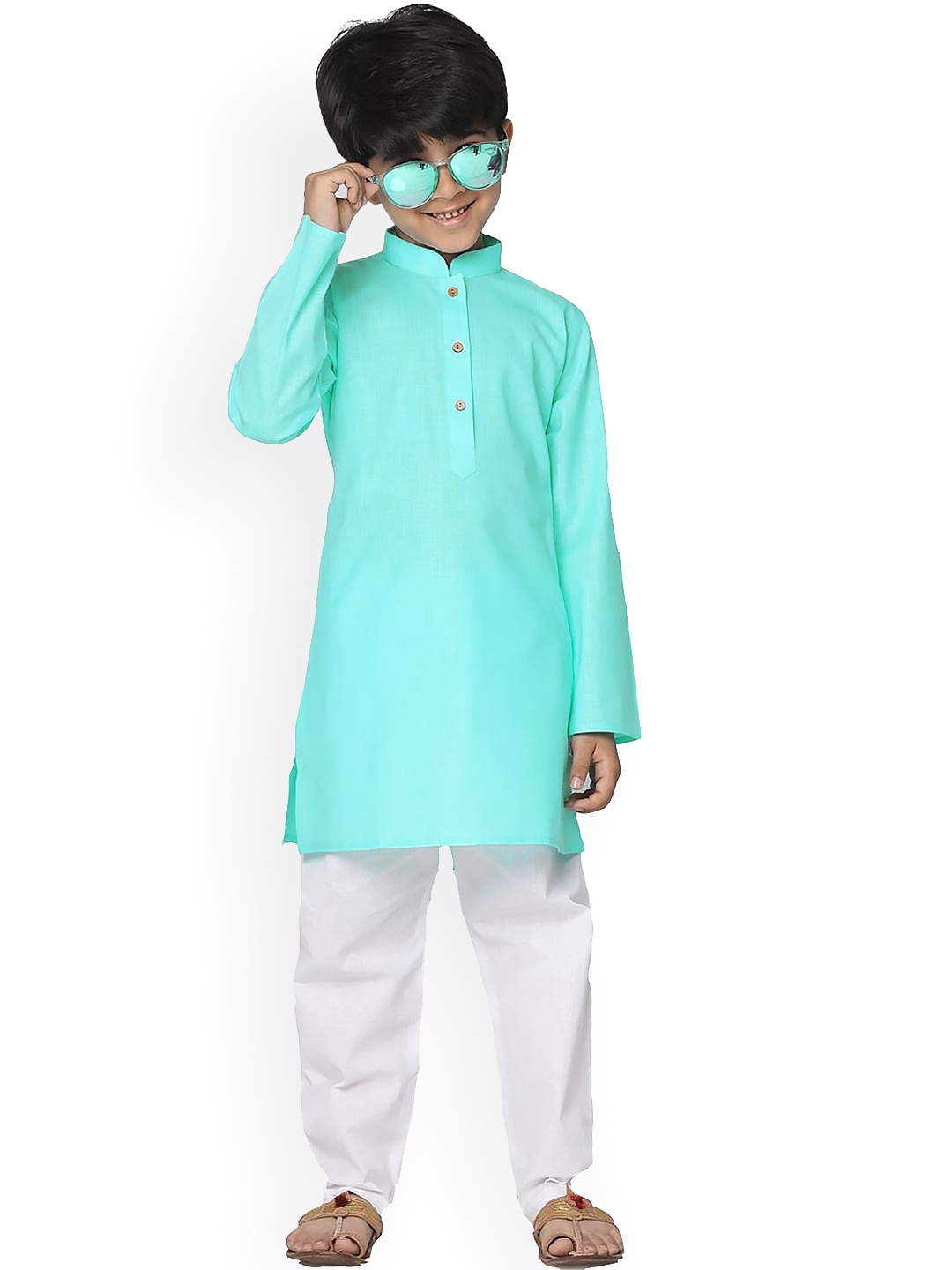 

BAESD Boys Mandarin Collar Long Sleeves Straight Kurta, Sea green
