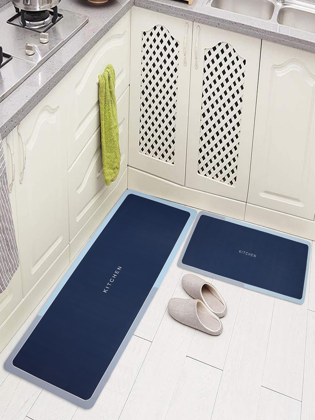 

HomeCloud Blue Typography 2 Pieces Anti Skid Kitchen Mats