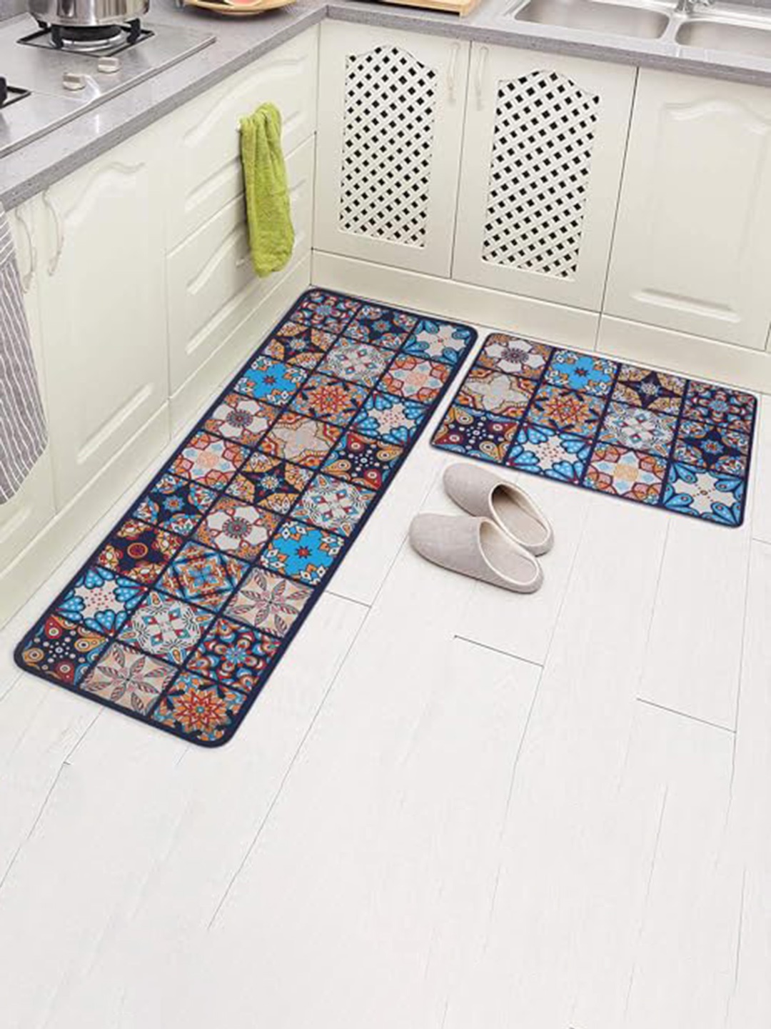 

HomeCloud Blue & Red 2 Pieces Floral Anti Skid Kitchen Mats