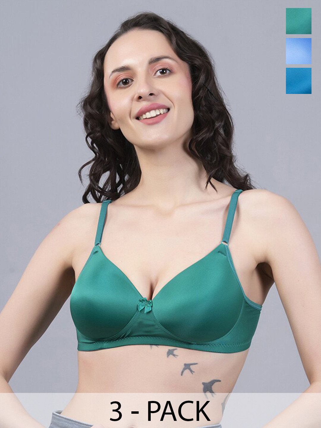 

Herryqeal Pack Of 3 Full Coverage Lightly Padded T-shirt Bra With All Day Comfort, Green