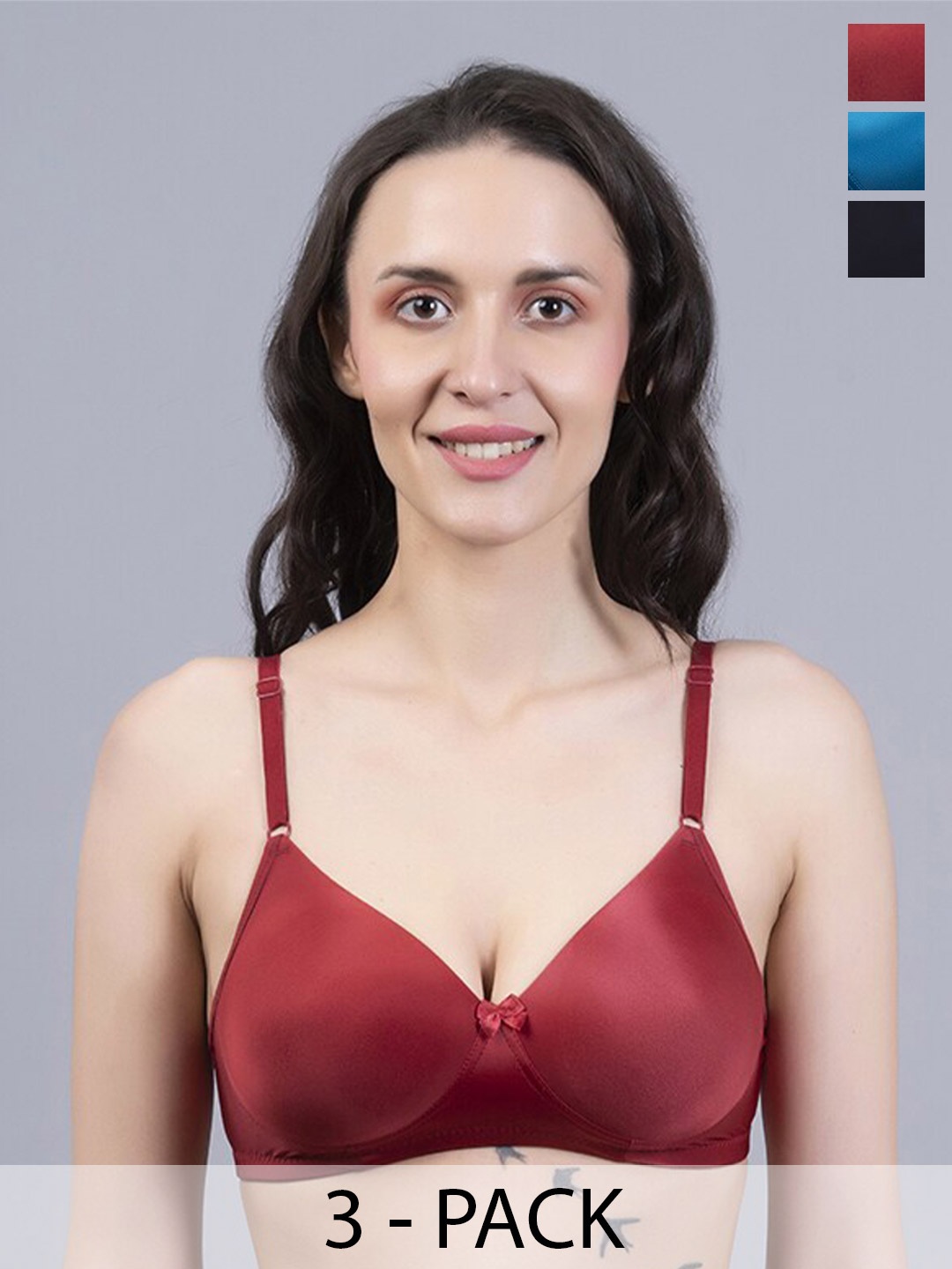 

Herryqeal Pack Of 3 Full Coverage Lightly Padded T-shirt Bra With All Day Comfort, Red