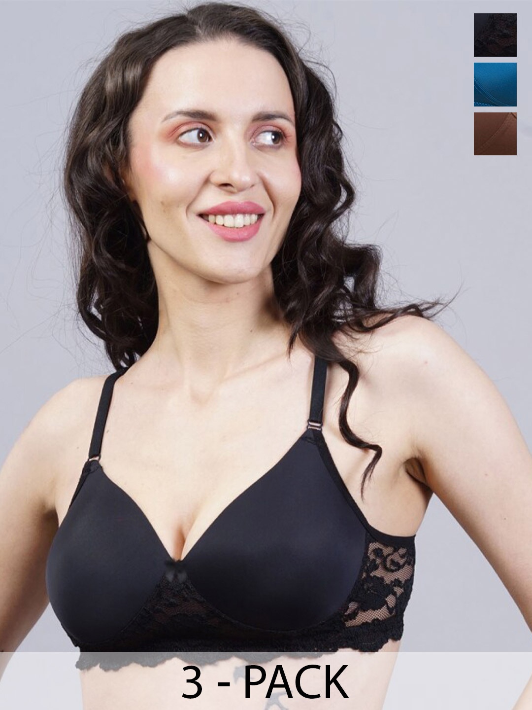 

Herryqeal Pack Of 3 Full Coverage Lightly Padded T-shirt Bra With All Day Comfort, Black
