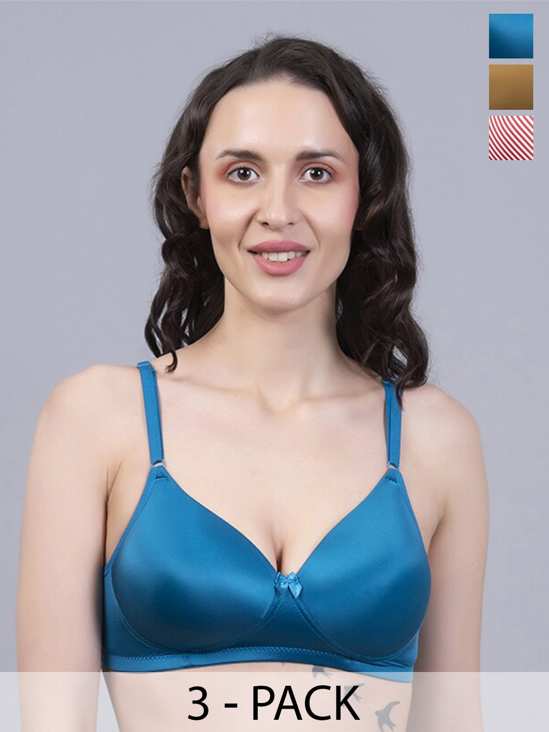 

Herryqeal Pack Of 3 Underwired Lightly Padded Everyday Bra With All Day Comfort, Blue