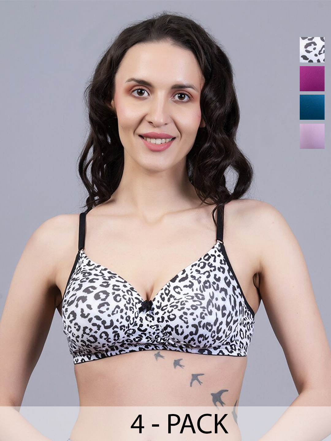 

Herryqeal Pack Of 4 Underwired Lightly Padded Everyday Bra With All Day Comfort, Blue