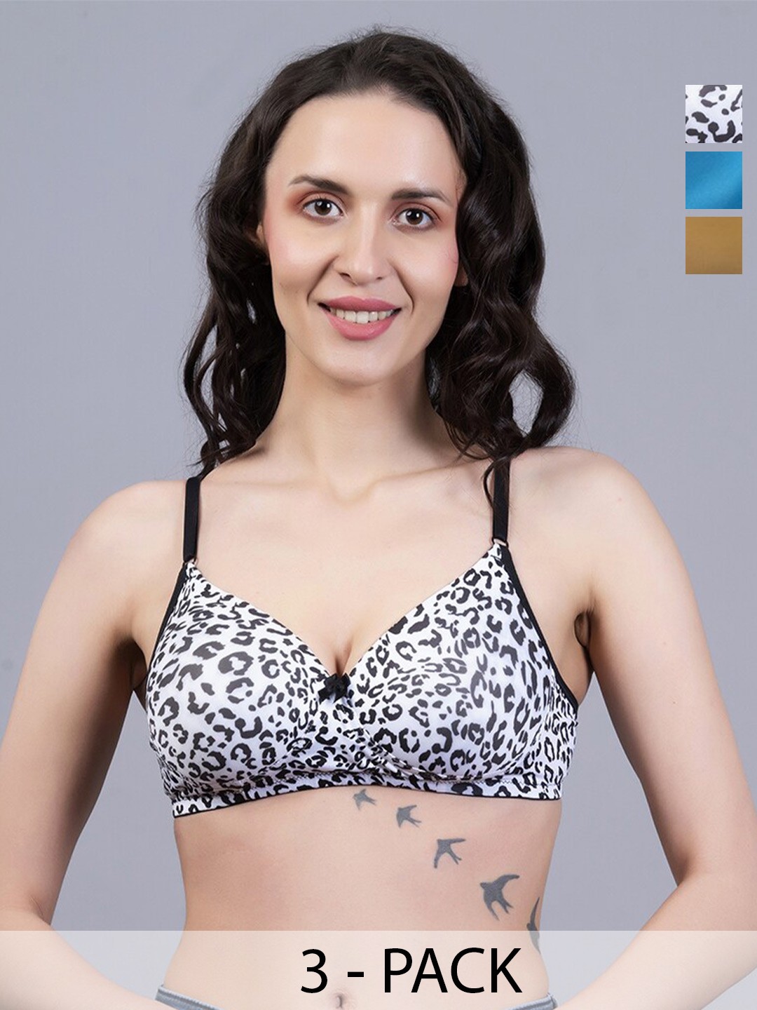 

Herryqeal Pack Of 3 Underwired Lightly Padded Everyday Bra With All Day Comfort, Blue