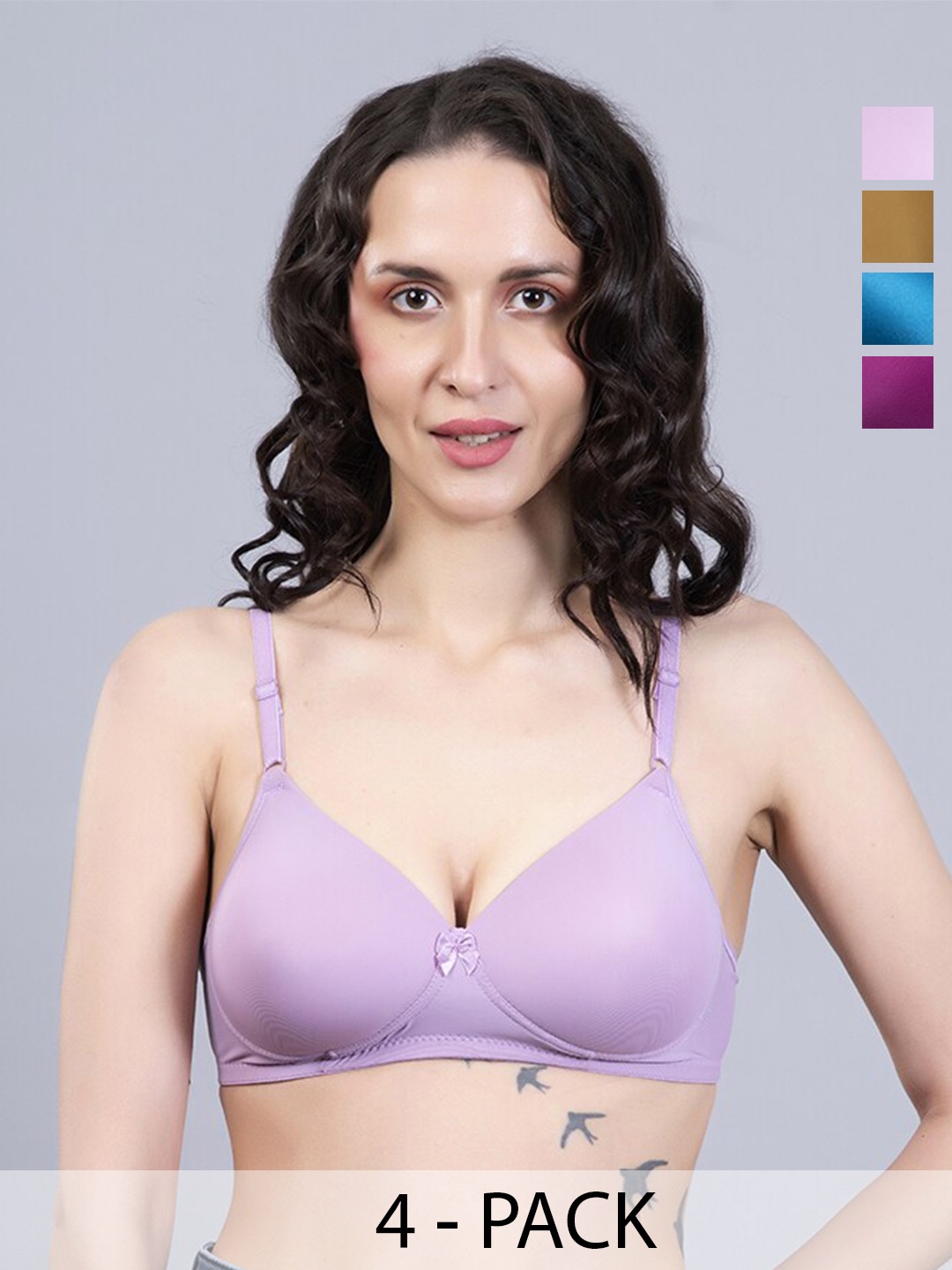 

Herryqeal Pack Of 4 Full Coverage Lightly Padded Everyday Bras With All Day Comfort, Olive