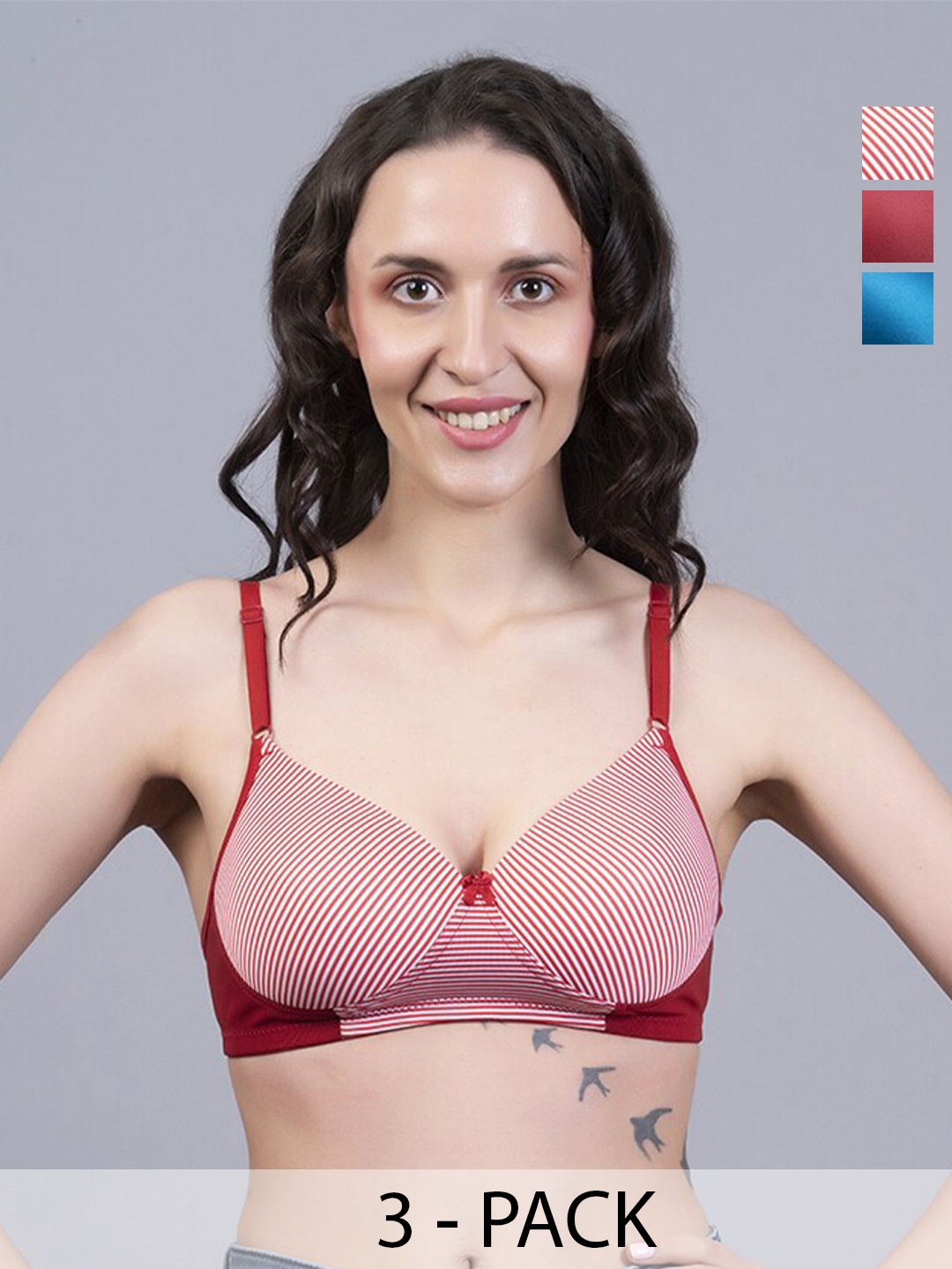 

Herryqeal Pack Of 3 Full Coverage Lightly Padded Everyday Bras With All Day Comfort, Red