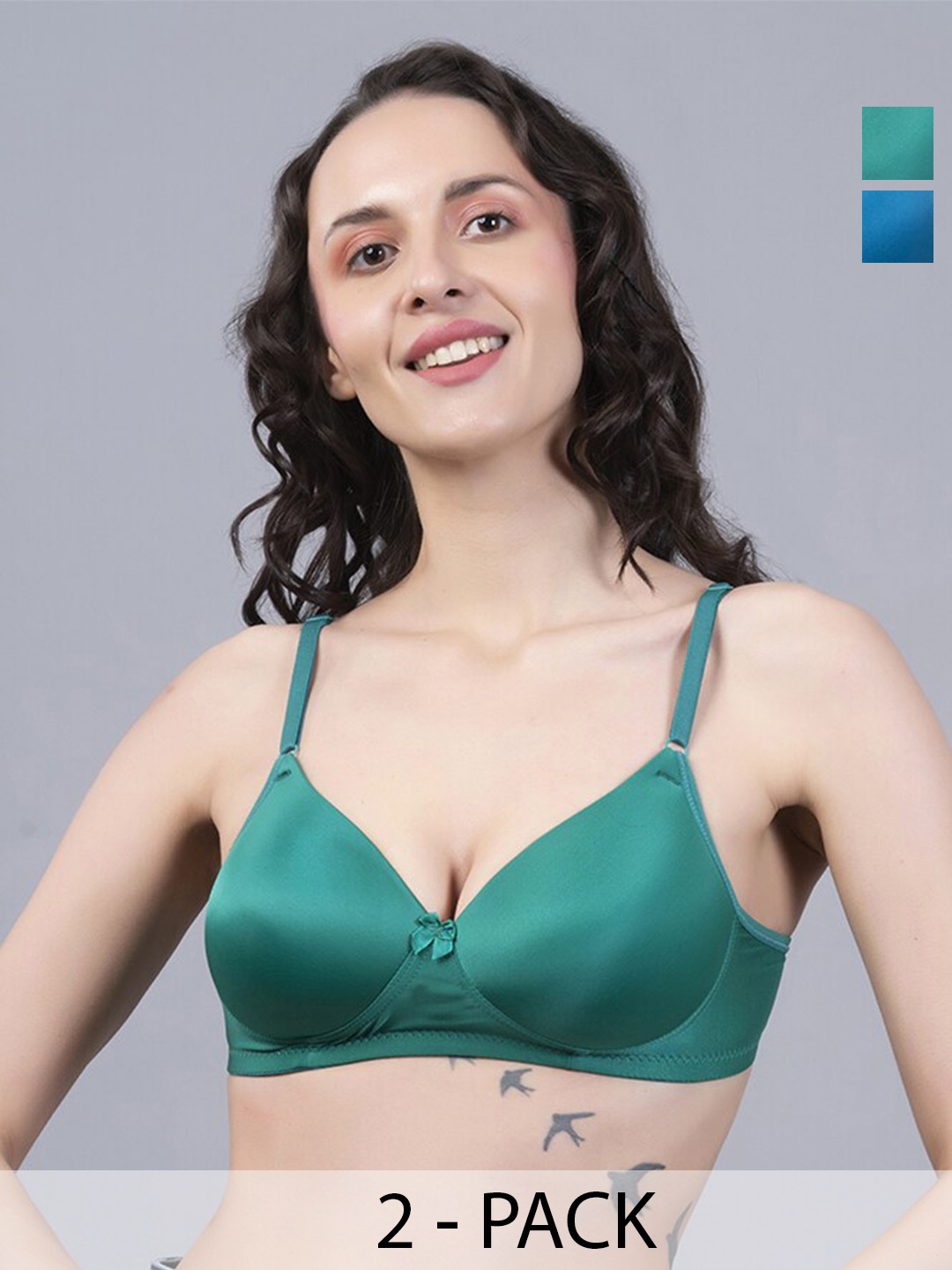 

Herryqeal Pack Of 2 Full Coverage Lightly Padded Everyday Bras With All Day Comfort, Green