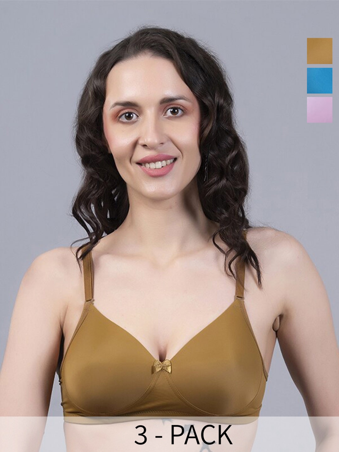 

Herryqeal Pack Of 3 Full Coverage Lightly Padded Everyday Bras With All Day Comfort, Blue