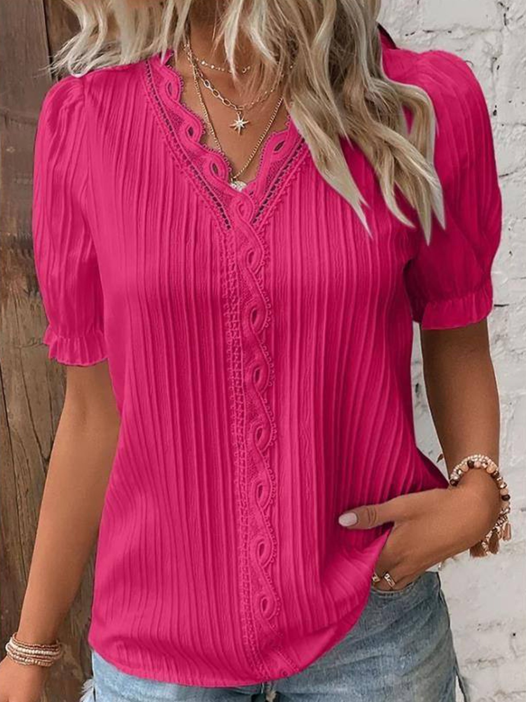 

StyleCast Pink V-Neck Short Sleeves Top